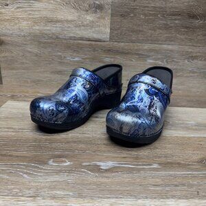 Dansko LT Pro Paisley Silver Blue Clogs Women's Size EU 38
